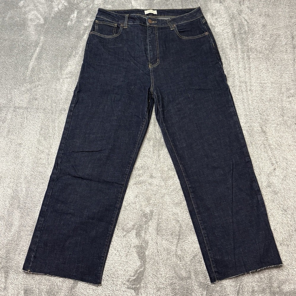 Oliver Logan Aberdeen Wide Leg Crop Jeans Womens 31 Dark Wash Raw Hem Denim